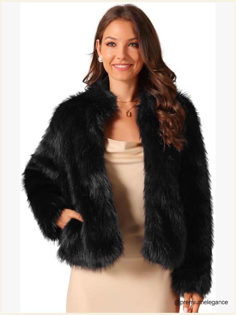 Faux Fur Cropped Jacket Long Sleeve Open Front Winter Coat With Pockets